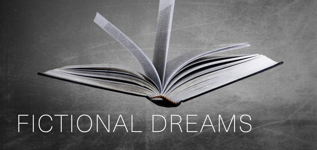 An open book above the words Fictional Dreams
