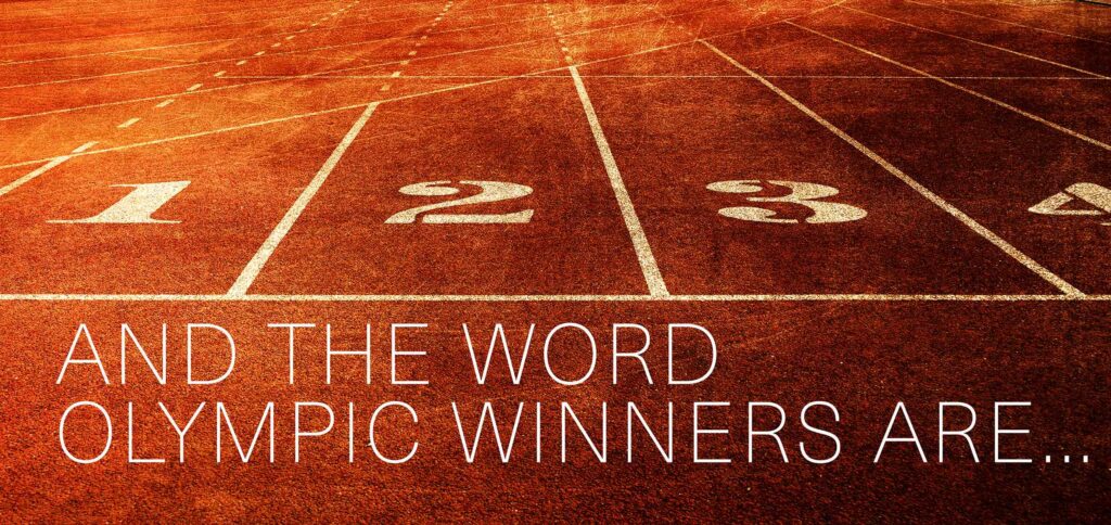 Athletics race track with text And the Word Olympic Winners Are...